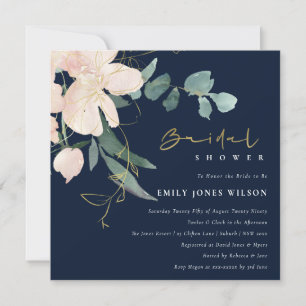 NAVY BLUSH FLORAL BUNCH WATERCOLOR BRIDAL SHOWER INVITATION