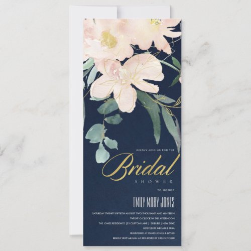 NAVY BLUSH FLORAL BUNCH WATERCOLOR BRIDAL SHOWER INVITATION