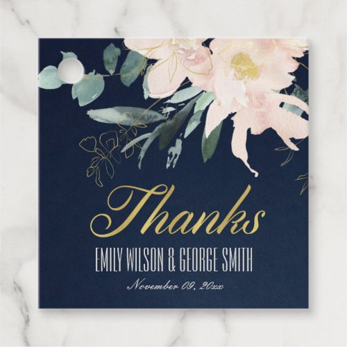 NAVY BLUSH FLORAL BUNCH WATERCOLOR WEDDING THANKS FAVOR TAGS