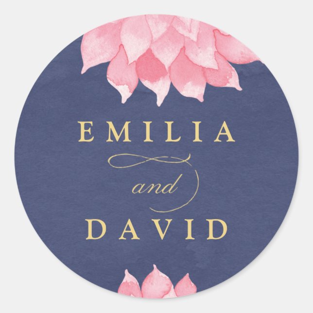 Navy Blush Floral Dahlia Wedding Round Sticker (Front)