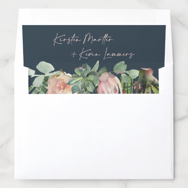 Navy Blush Floral Desert Cacti Foliage Wedding  Envelope Liner (In Envelope)