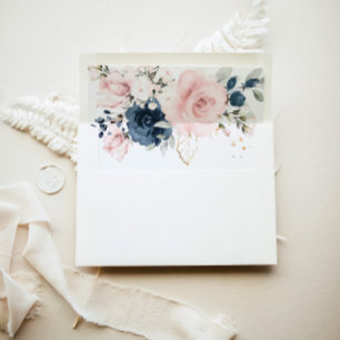 Navy blush floral elegant wedding envelope liner