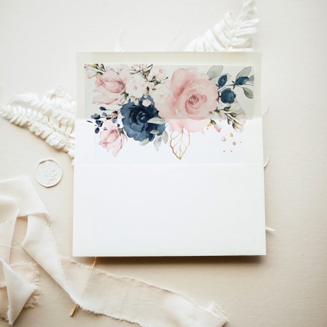 Navy blush floral elegant wedding  envelope liner (Creator Uploaded)