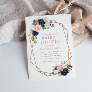 Navy & blush floral geometric bridal shower invitation