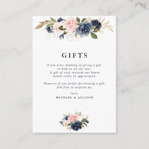 Navy  blush floral geometric wedding gifts card