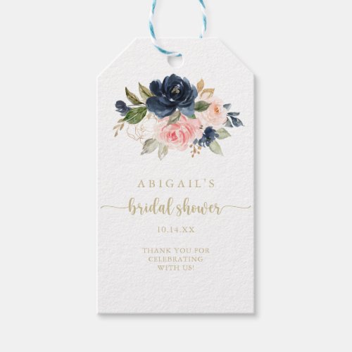 Navy Blush Floral Gold Bridal Shower   Gift Tags
