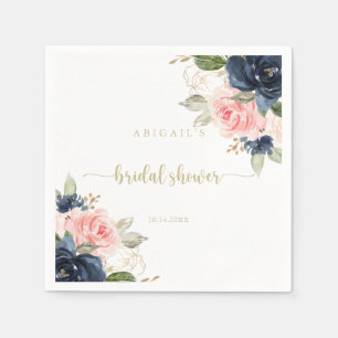Navy Blush Floral Gold Bridal Shower  Napkins