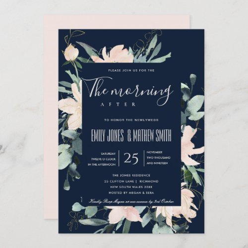 NAVY BLUSH FLORAL GOLD THE MORNING AFTER WEDDING INVITATION