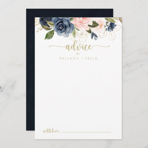 Navy Blush Floral Gold Wedding Advice Card