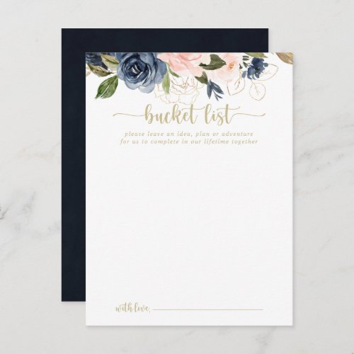 Navy Blush Floral Gold Wedding Bucket List Cards