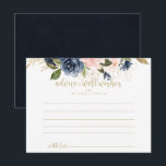 Navy Blush Floral Gold Wedding  Postcard<br><div class="desc">This navy blush floral gold wedding advice card is perfect for a rustic wedding. The design features beautiful hand-painted dark blue, blue, navy, pink, blush, gold flowers and green foliage. These cards are perfect for a wedding, bridal shower, baby shower, graduation party & more. Personalize the cards with the names...</div>