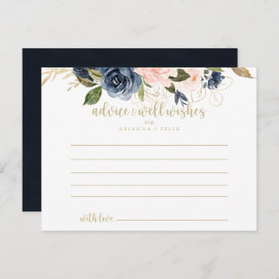 Navy Blush Floral Gold Wedding Postcard
