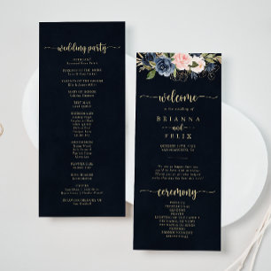 Navy Blush Floral Gold Wedding Program