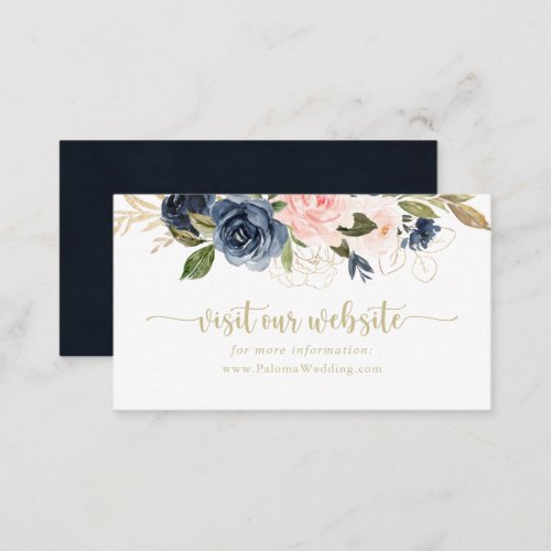 Navy Blush Floral Gold Wedding Website  Enclosure Card