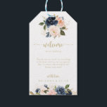 Navy Blush Floral Gold Wedding Welcome Gift Tags<br><div class="desc">These navy blush floral gold wedding welcome gift tags are perfect for a rustic wedding. The design features beautiful hand-painted dark blue,  blue,  navy,  pink,  blush,  gold flowers and green foliage.

These tags are perfect for hotel guest welcome bags and destination weddings.</div>