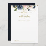 Navy Blush Floral Gold Wedding Well Wishes  Advice Card<br><div class="desc">This navy blush floral gold wedding well wishes advice card is perfect for a rustic wedding. The design features beautiful hand-painted dark blue, blue, navy, pink, blush, gold flowers and green foliage. These cards are perfect for a wedding, bridal shower, baby shower, graduation party & more. Personalize the cards with...</div>