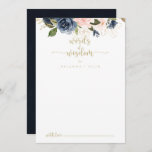 Navy Blush Floral Gold Wedding Words of Wisdom   Advice Card<br><div class="desc">This navy blush floral gold wedding words of wisdom advice card is perfect for a rustic wedding. The design features beautiful hand-painted dark blue, blue, navy, pink, blush, gold flowers and green foliage. These cards are perfect for a wedding, bridal shower, baby shower, graduation party & more. Personalize the cards...</div>