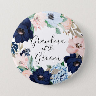 Navy & Blush Floral Grandma of the Groom Button
