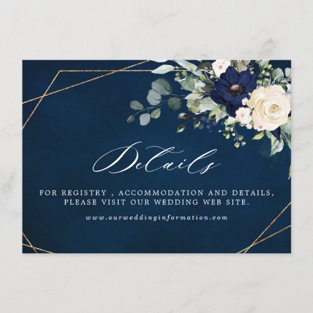 Navy Blush Floral Greenery Geometric Wedding Enclosure Card (Front)