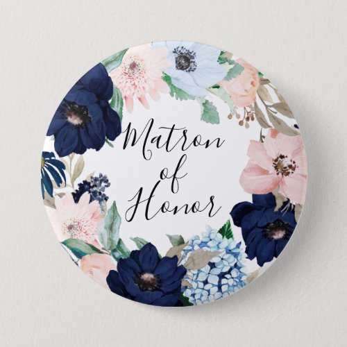 Navy  Blush Floral Matron of Honor Button