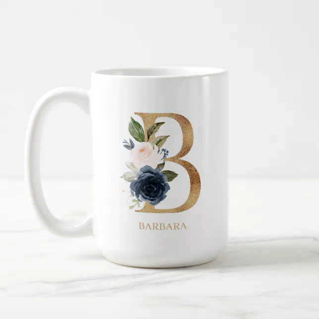 Navy Blush Floral Monogram Letter "B" Personalized Coffee Mug | Zazzle