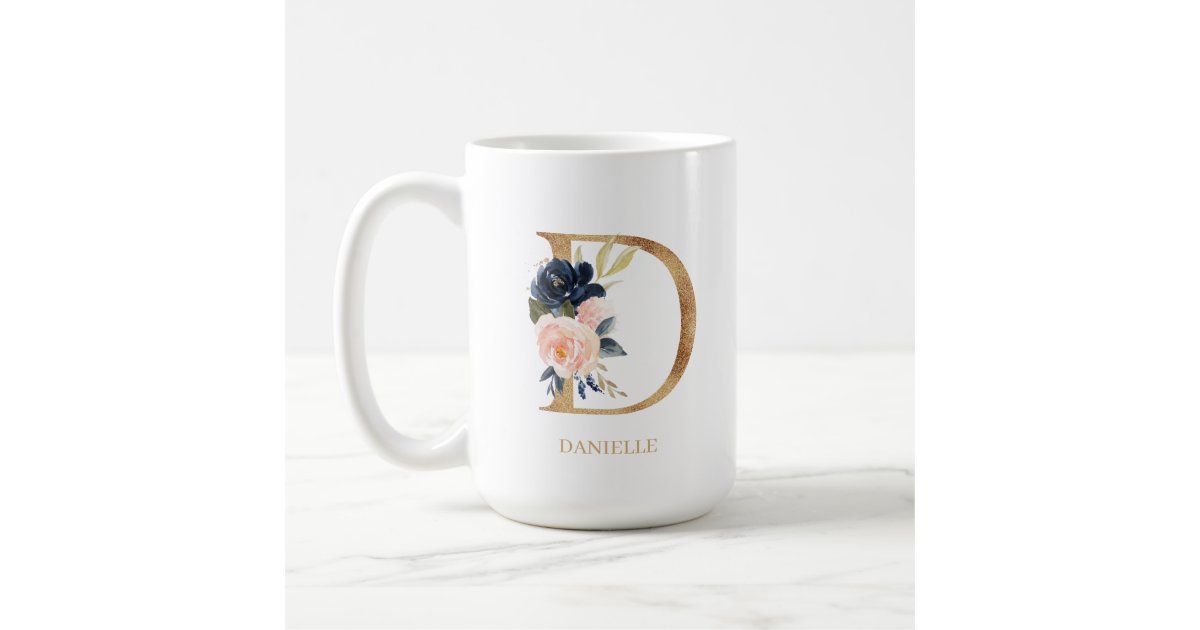 Navy Blush Floral Monogram Letter D Personalized Coffee Mug Zazzle Com