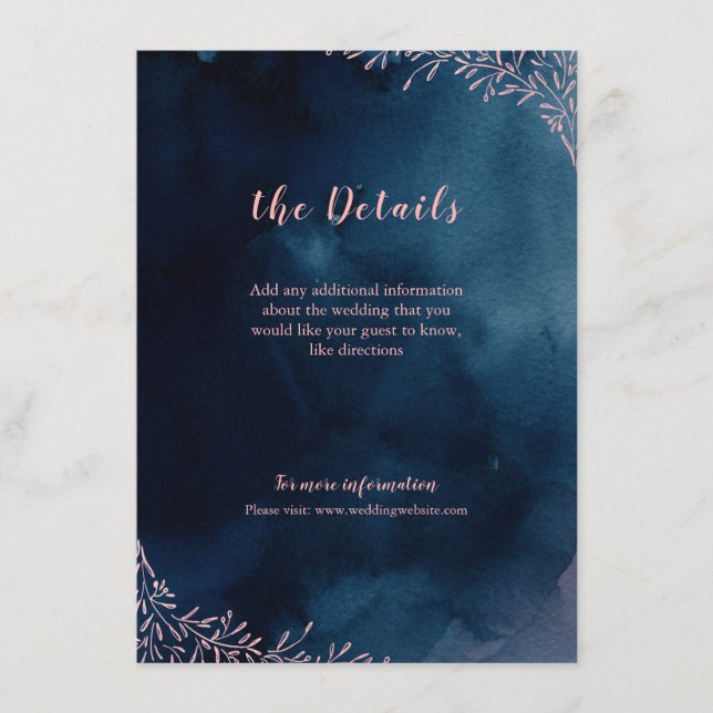Navy blush floral rustic wedding insert card (Front)