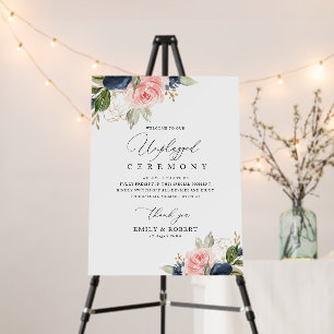 Navy blush floral unplugged ceremony sign