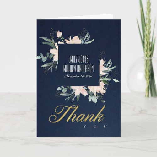 NAVY BLUSH FLORAL WATERCOLOR WEDDING THANK YOU