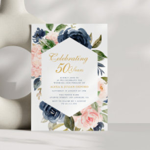 Navy & Blush Floral Wedding Anniversary Invitation
