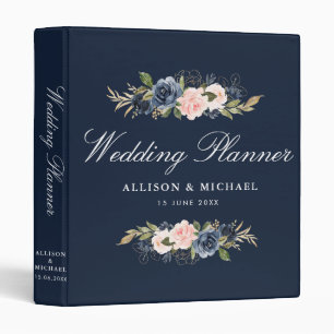 Navy & blush floral wedding planner 3 ring binder