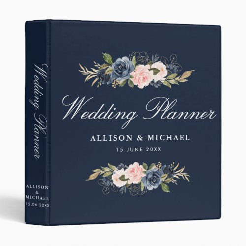 Navy  blush floral wedding planner 3 ring binder