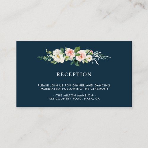 Navy Blush Floral Wedding Reception Enclosure Card