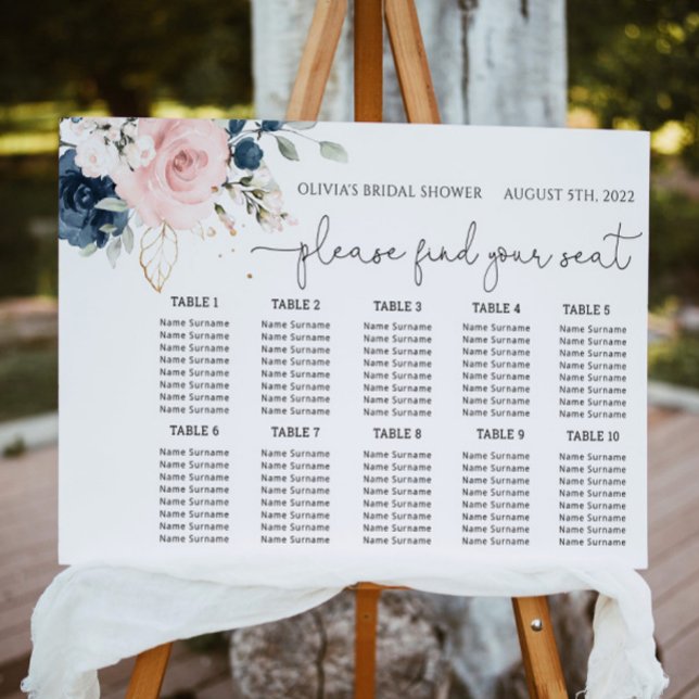 Navy blush floral wedding seating chart foam board (Creator Uploaded)