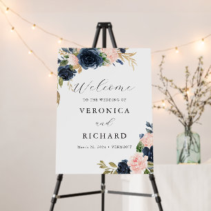 Navy Blush Floral Welcome Sign Foam Board