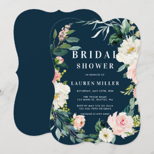 Navy Blush Floral Wreath Bridal Shower Invitation