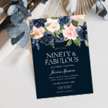 Navy & Blush Flowers 90th Birthday Party Invitation<br><div class="desc">Navy & Blush Flowers 90th Birthday Party Invitation
Beautiful Modern Flowers perfect for all seasons. Spring,  Summer,  Autumn fall or Winter

See matching collection in Niche and Nest Store

We also have plenty of other Invitation and collections.</div>