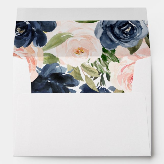 Navy Blush Flowers All Occasion Bridal Wedding Envelope (Back (Bottom))