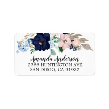Navy & Blush Flowers Bridal Shower Labels