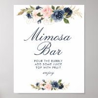 navy & blush flowers bridal shower mimosa bar sign