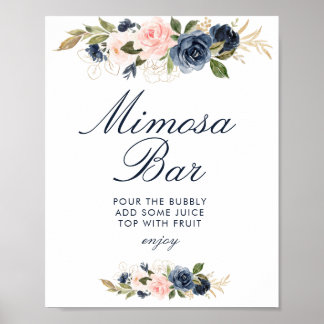 navy & blush flowers bridal shower mimosa bar sign