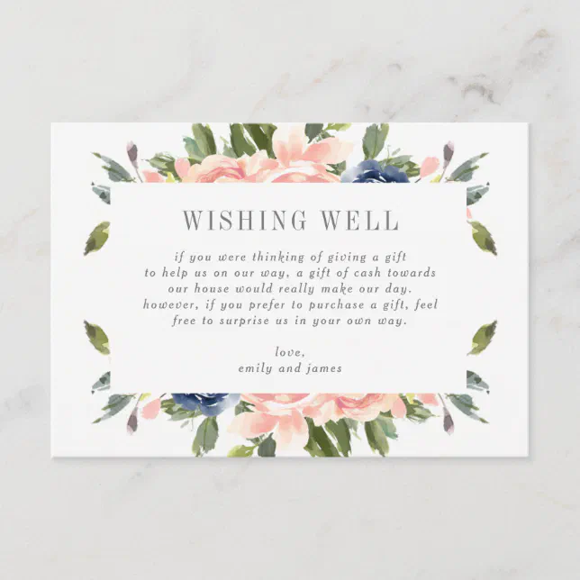 Navy Blush Gift Registry or Wishing Well Card NBC Zazzle