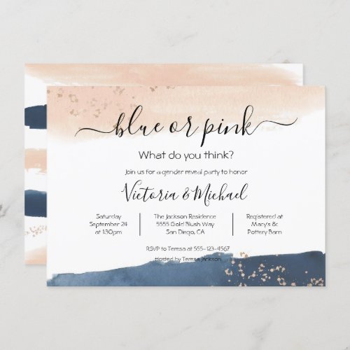 Navy Blush Gold Baby Reveal Shower invitation