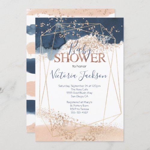 Navy Blush Gold Baby Shower Invitation