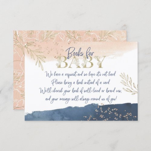 Navy Blush Gold Books for baby shower card