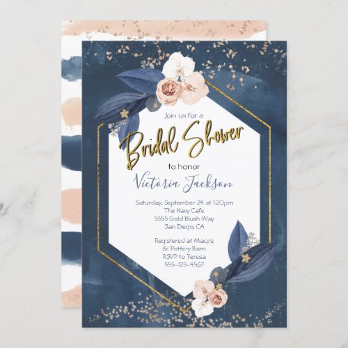 Navy Blush Gold Bridal Shower Invitation