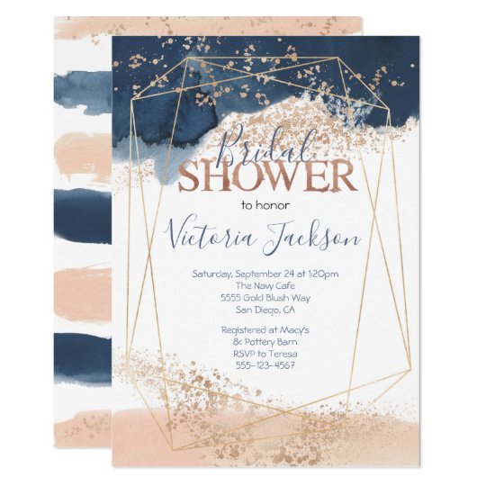 Navy Blush Gold Bridal Shower Invitation