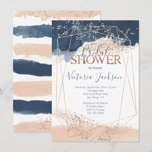 Navy Blush Gold Bridal Shower Invitation (Front/Back)