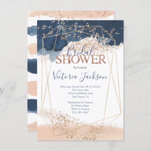 Navy Blush Gold Bridal Shower Invitation