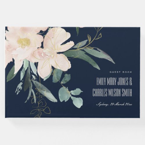 NAVY BLUSH GOLD BUNCH FRAME WATERCOLOR WEDDING GUEST BOOK
